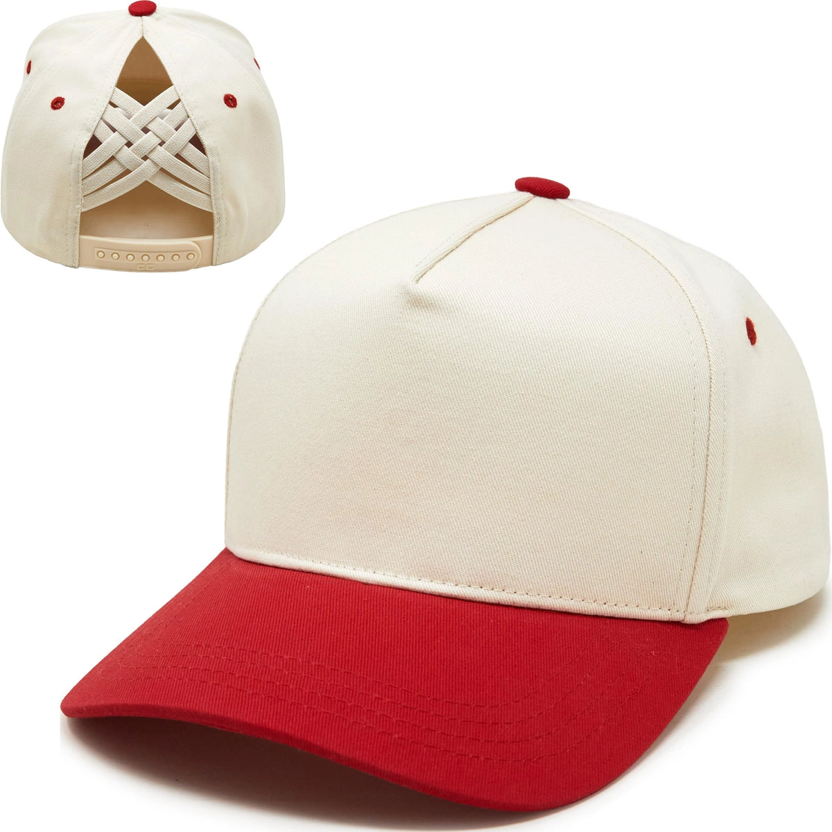 Criss Cross 2-Tone Hat - Red/Beige