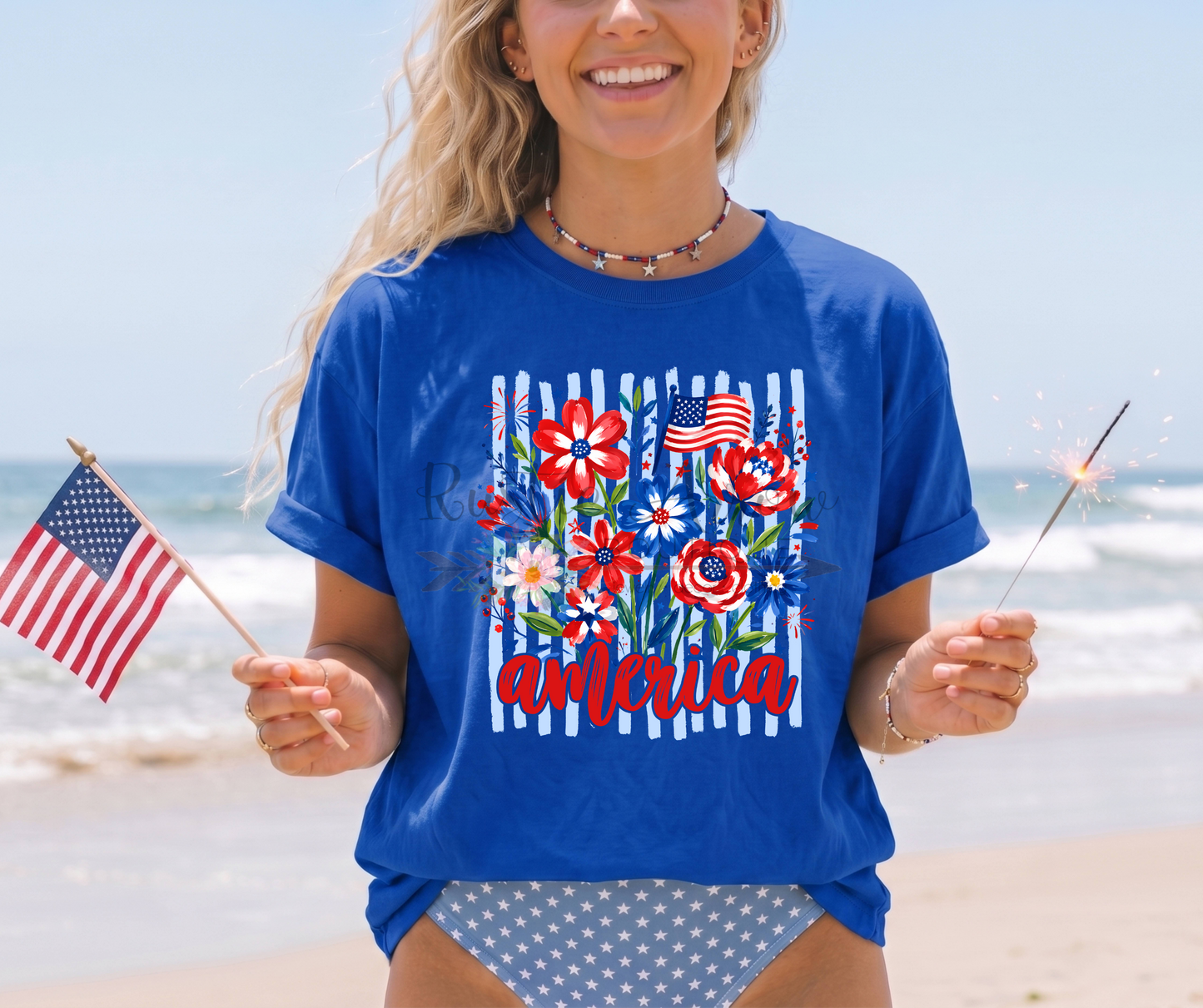 America Stripes and Flowers