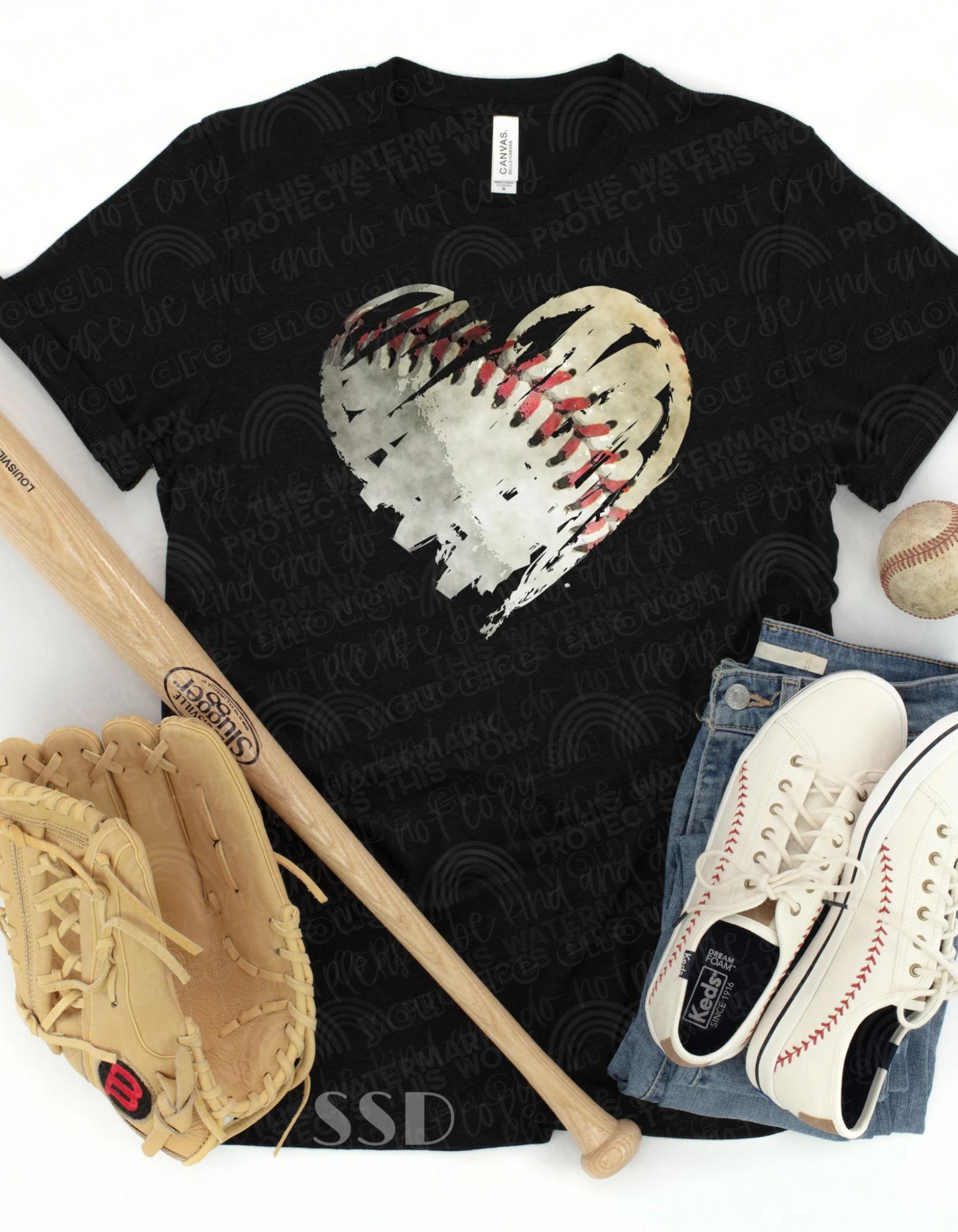 Baseball Watercolor Heart