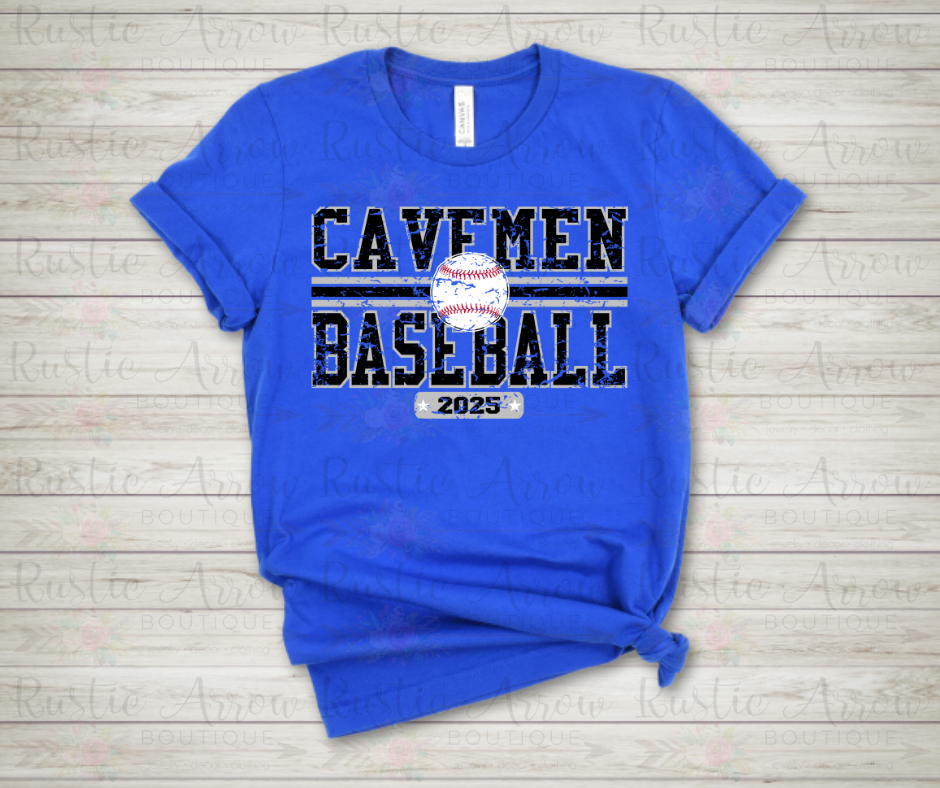 Cavemen Baseball Black Distressed