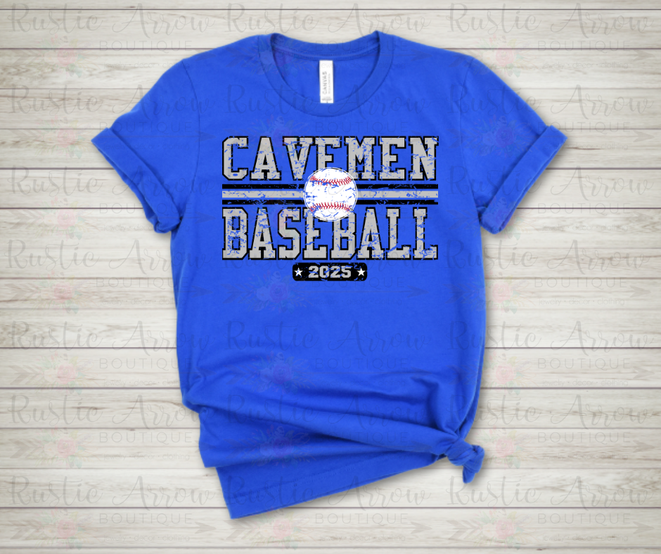 Cavemen Baseball Silver and Black Distressed