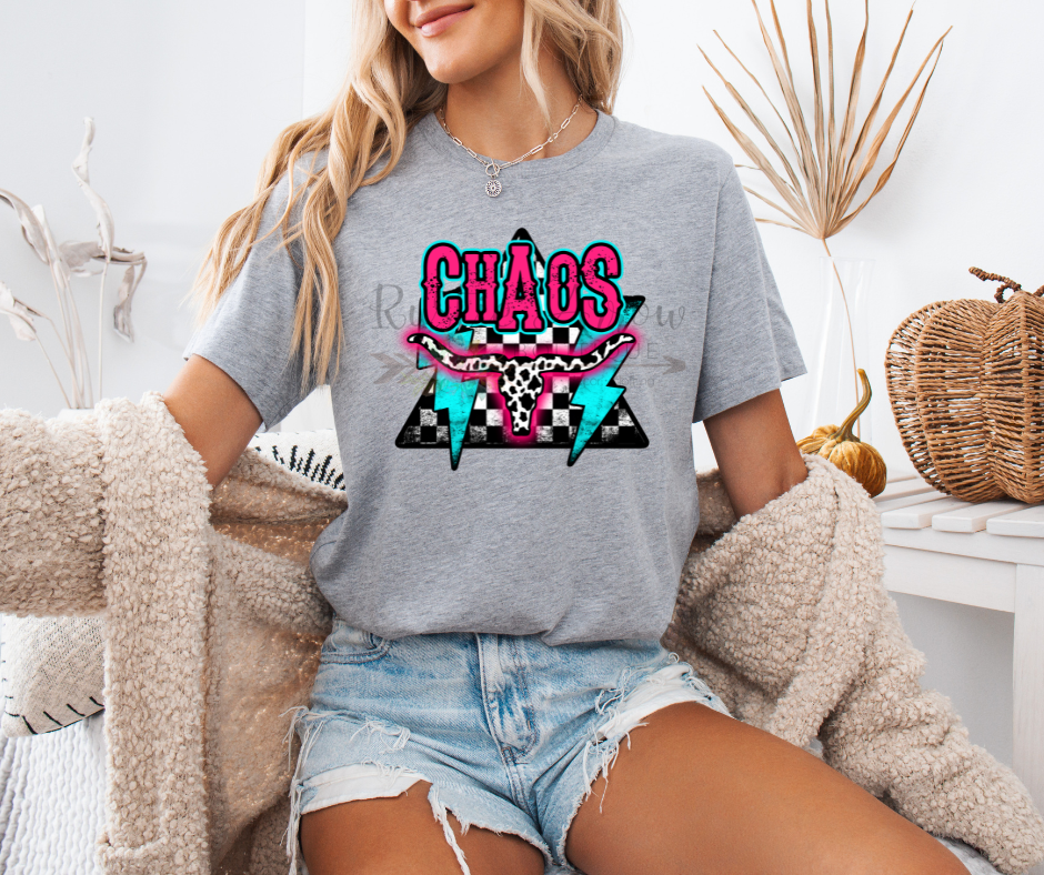 Chaos with Checkered Print and Lightening Bolts