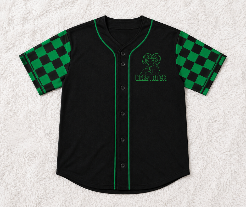 Pre-Order Baseball Shirt Crestrock Black Jersey, Green and Black Sleeves