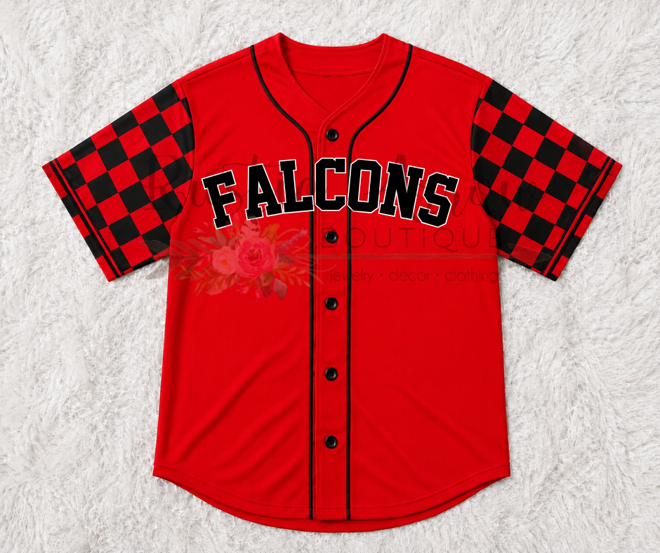 Pre-Order Baseball Shirt Falcons Red with Black Checkered Sleeves