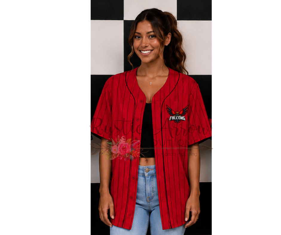 Pre-Order Baseball Shirt Falcons Red Shirt with Black Stripes Falcon