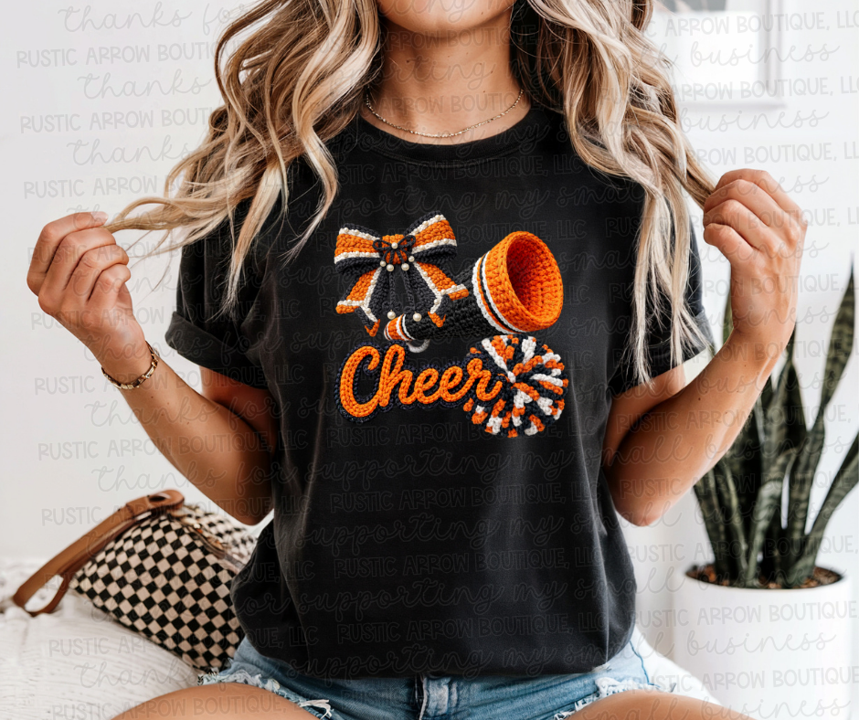 Faux Crochet Cheer Orange and Black