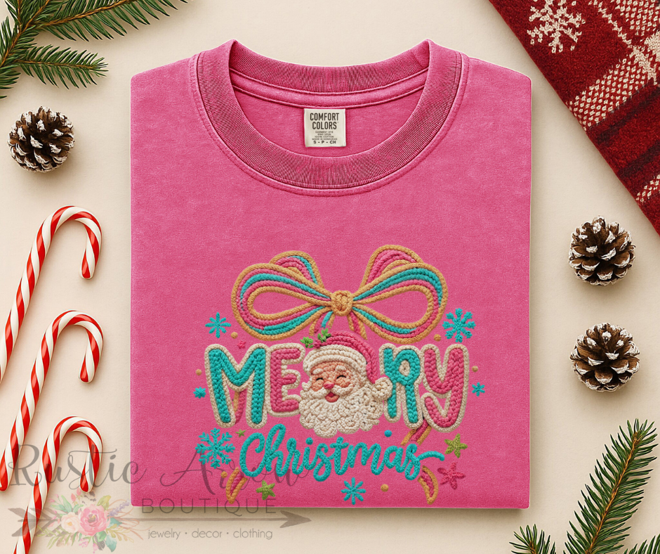 Faux Yarn Merry Christmas Pink and Blue