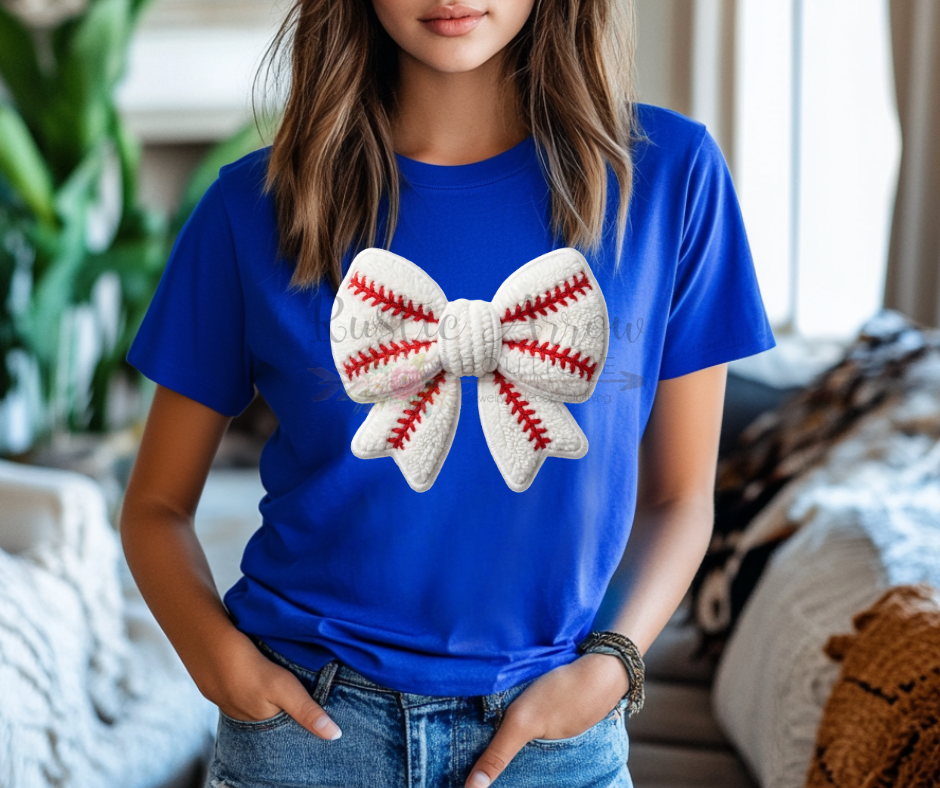 Faux Yarn Baseball Bow