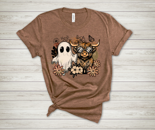 Floral Fall Highland Cow Ghost