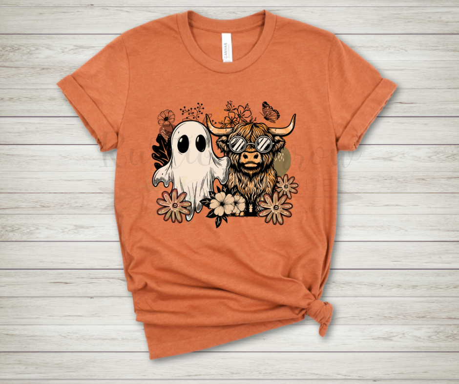 Floral Fall Highland Cow Ghost