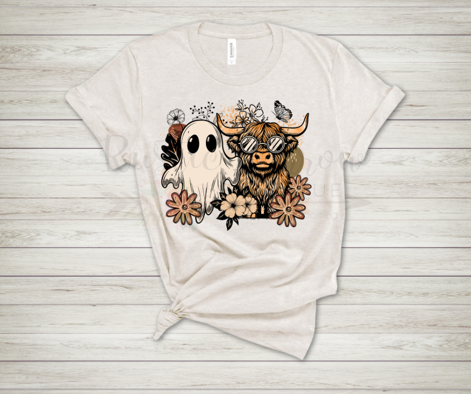 Floral Fall Highland Cow Ghost