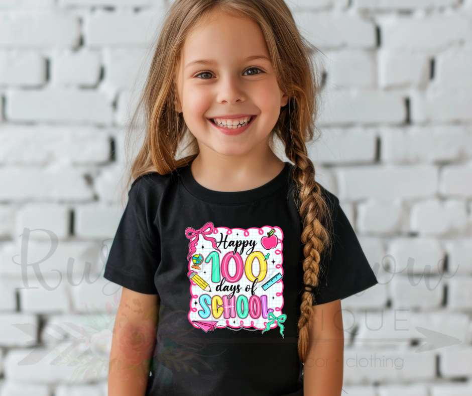 Happy 100 Days of School with Pink Border