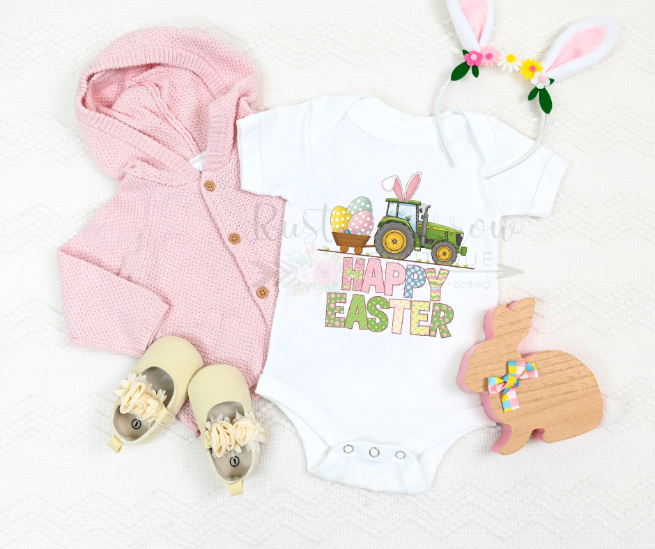 Happy Easter Pastel Eggs and Tractor