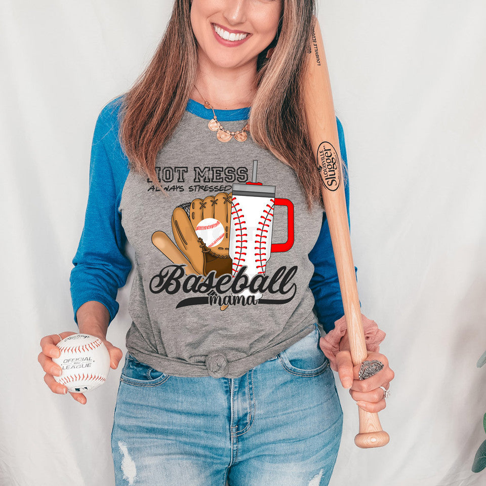 Hot Mess Always Stressed Baseball Mama