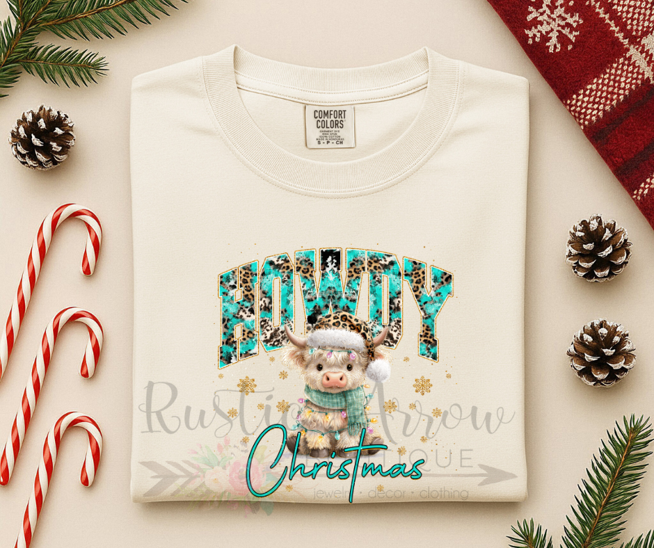 Howdy Christmas Turquoise Cow
