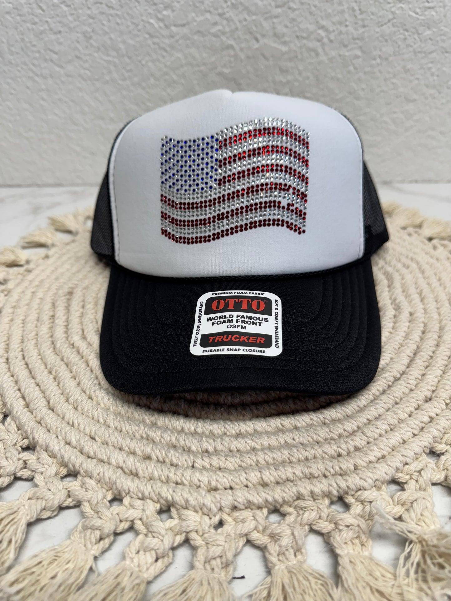 American Flag Sequin Trucker Cap