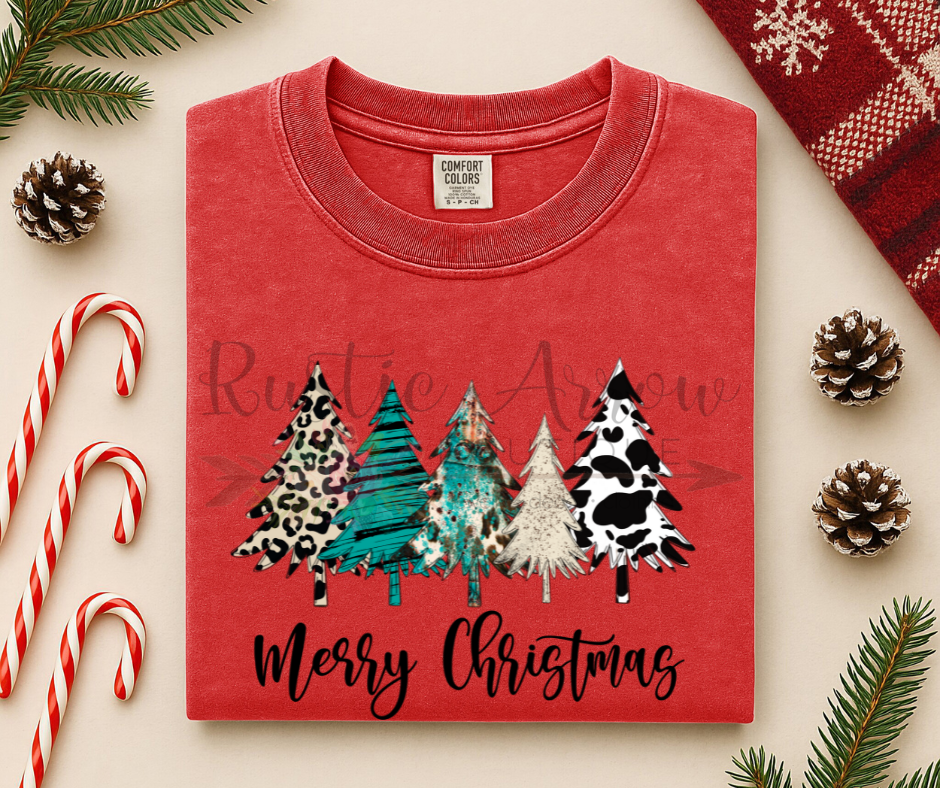 Merry Christmas Cowprint Trees
