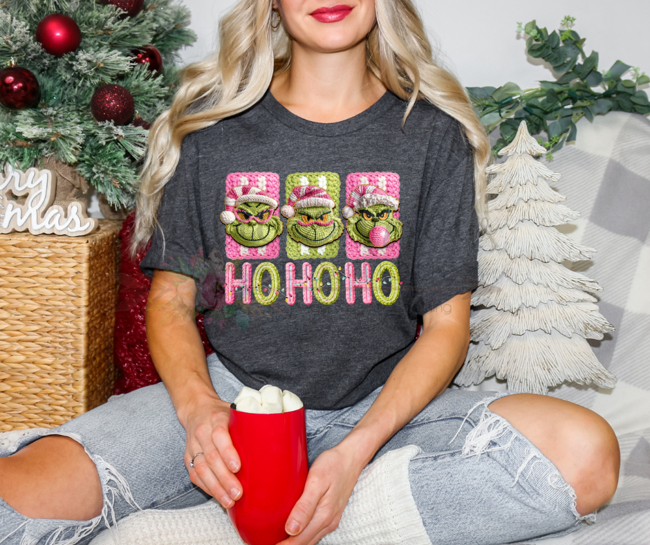 Retro Yarn Pink and Green Christmas Character