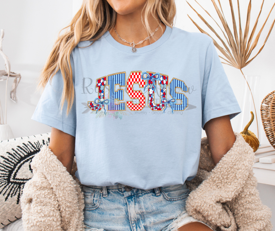 Red, White and Blue Floral Jesus-Adult