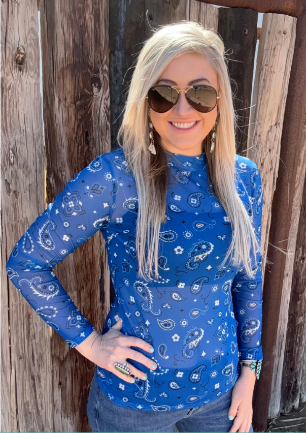 Bandana Babe Mesh Top Blue