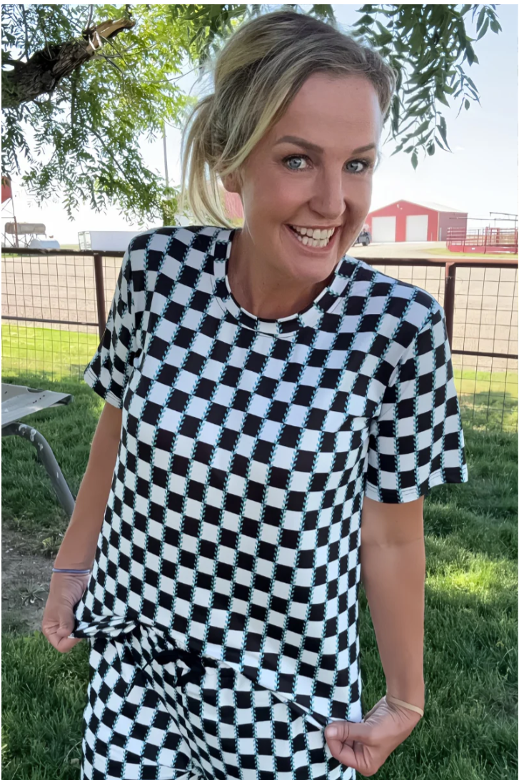 Checked In Turquoise Top