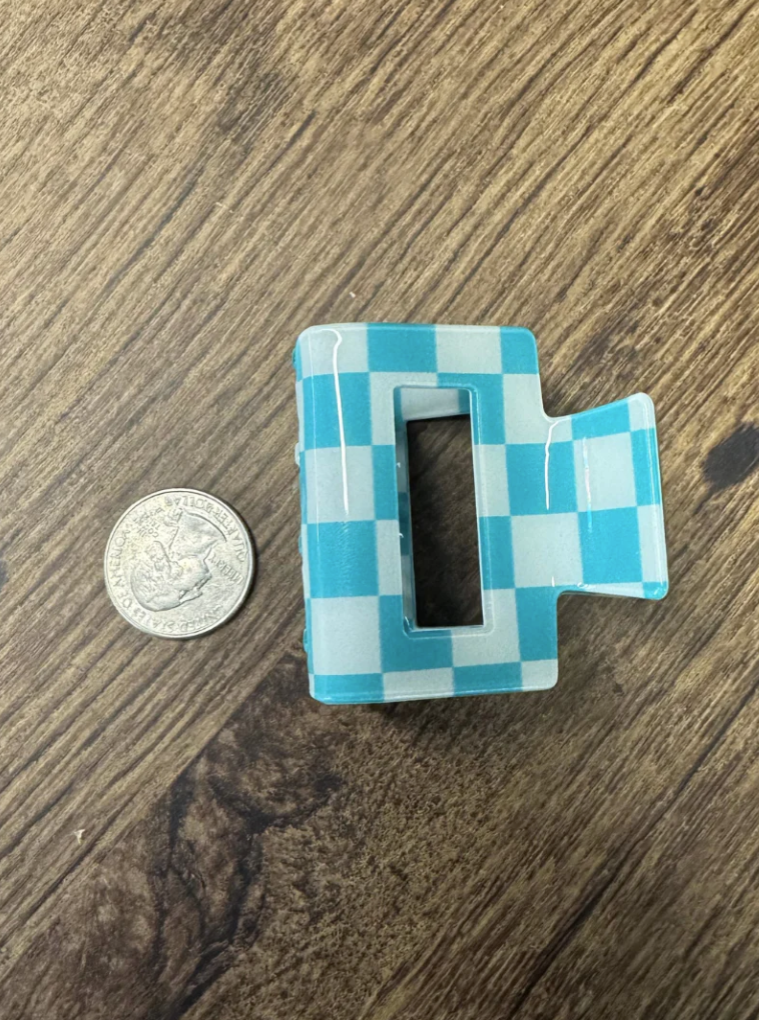 Mini Checked Funky Turquoise Clip
