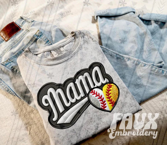 Softball/Baseball Mama Faux Embroidered