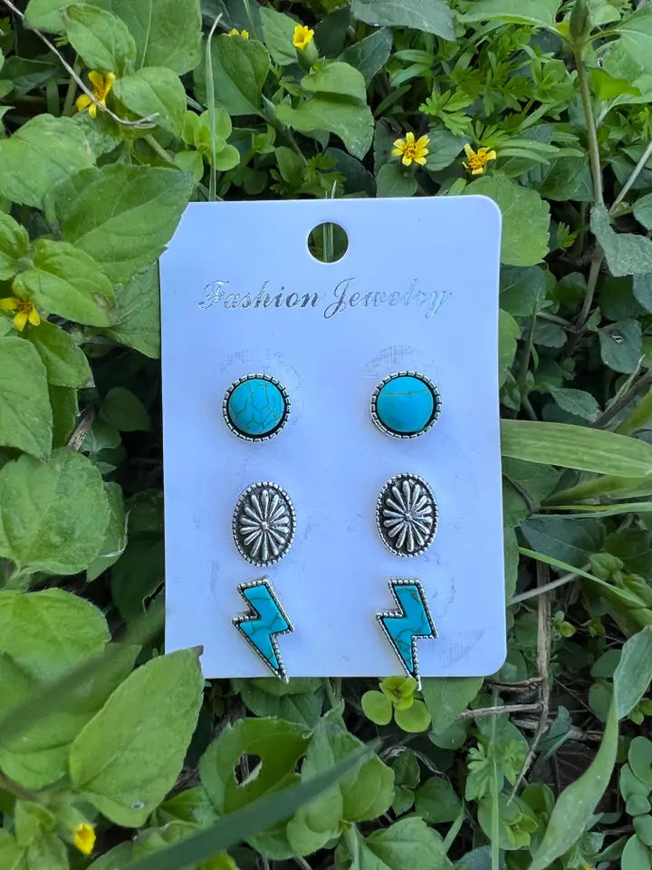 Turquoise Bolt Earring Stud Set