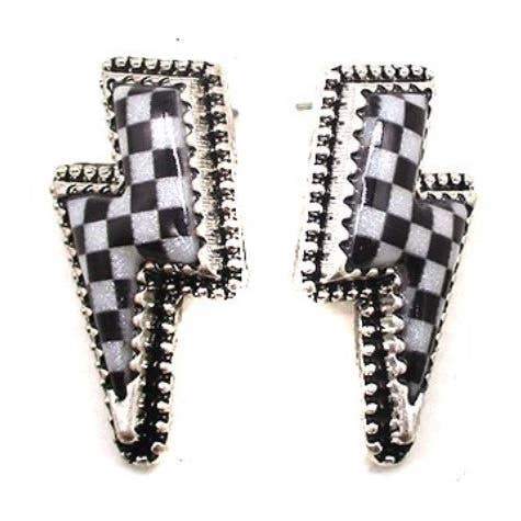 Checker Thunder Bolt Stud Earrings