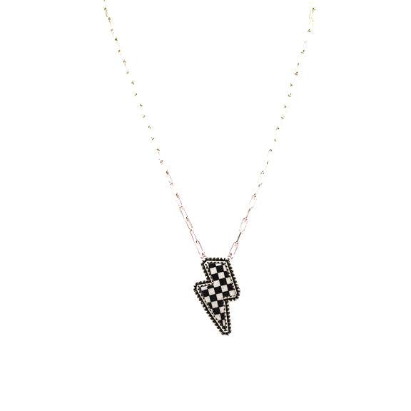 Checkered Lightening Bolt Necklace