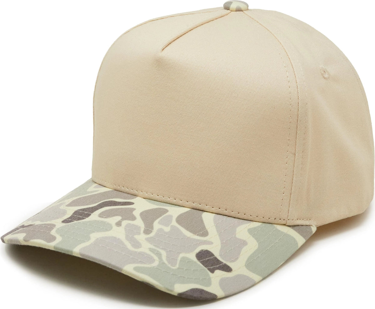 2 Tone Vintage Snapback Hat - Duck Camo - Grey/Beige Mix