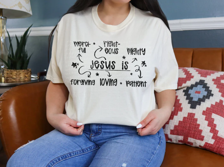 Jesus Is Merciful Righteous Mighty Forgiving Loving Patient Black Grunge