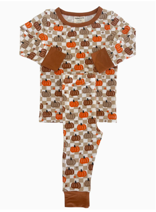 Long Sleeve 2-Piece Set, Pumpkin Checkerboard