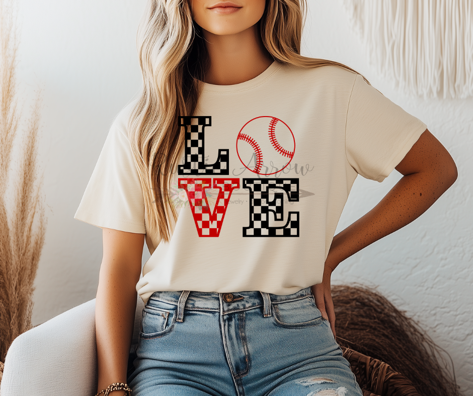 Love Baseball Checkered