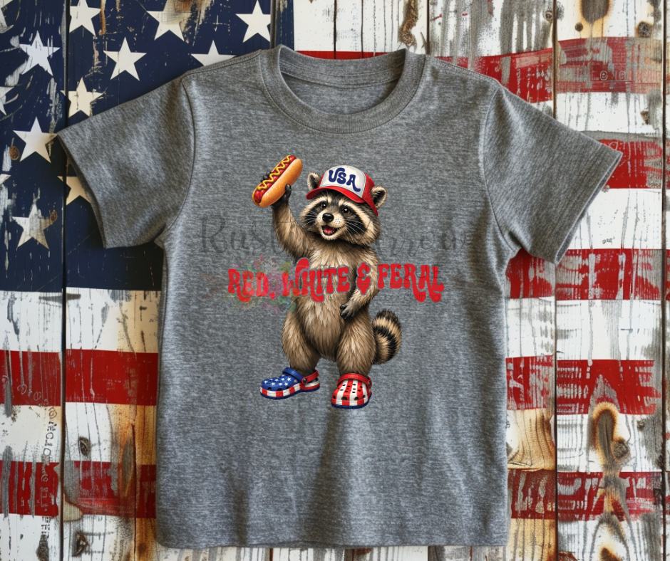 Red, White and Feral Boy Raccoon
