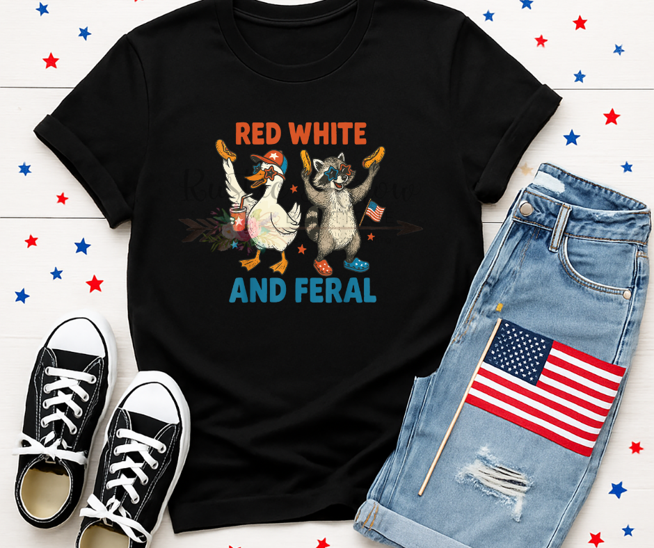 Red, White and Feral Goose and Raccoon