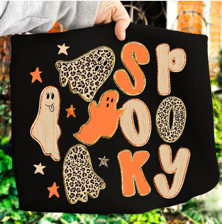 Spooky orange and leopard fonts and ghost