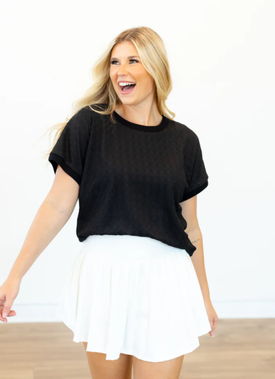 Textured Fabric Crew Neck Top