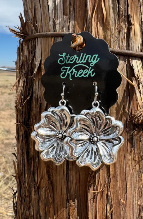 Tooled Flower Dangle Earrings