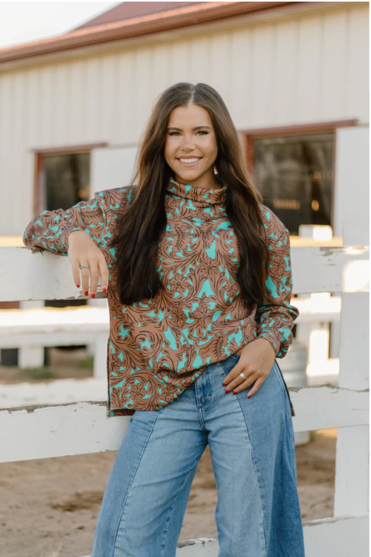 Turquoise Tooled mock neck