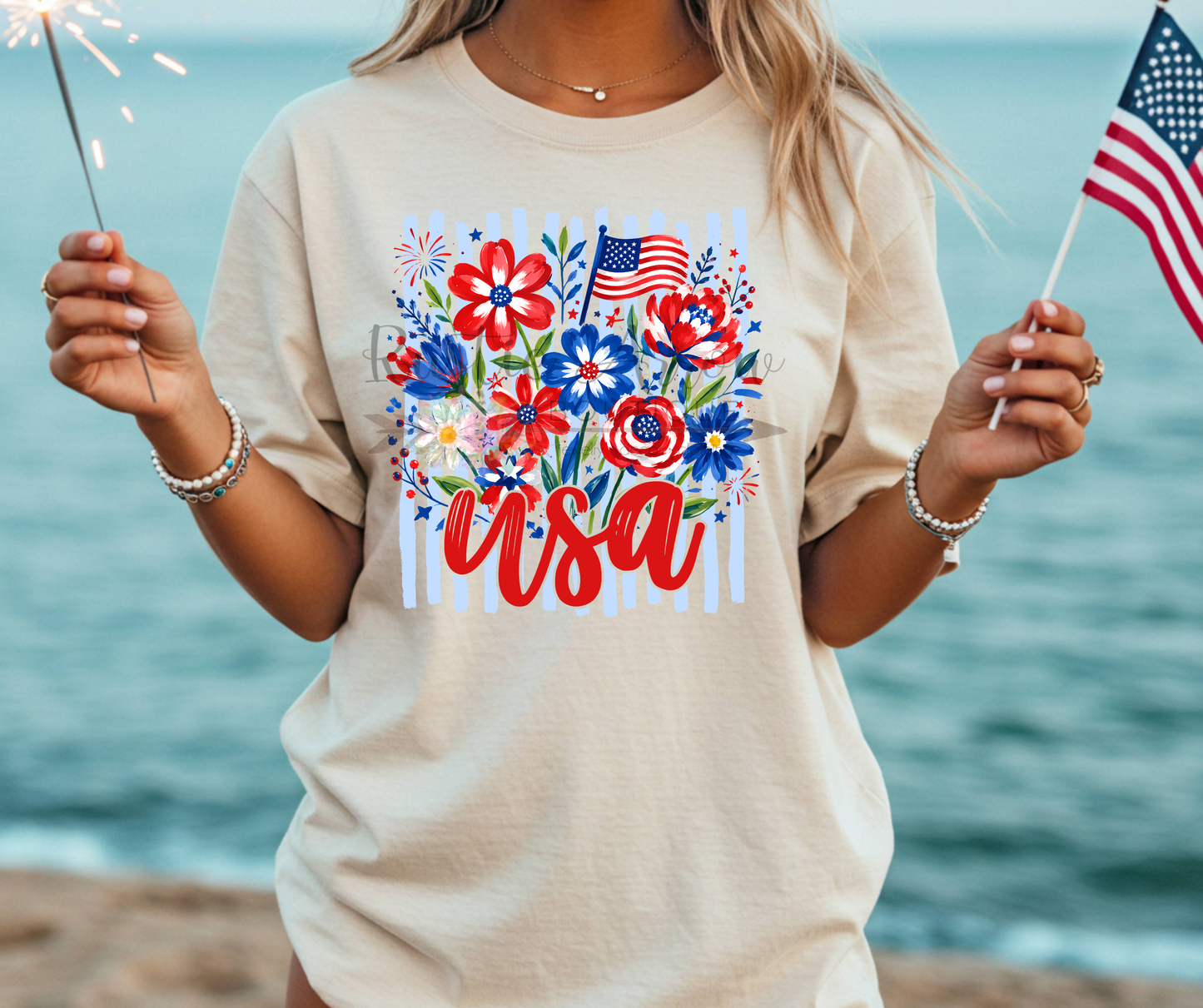 USA Stripes and Flowers