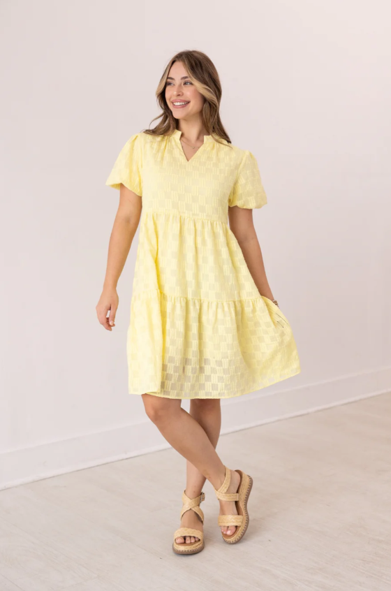 V-Neck Checkered Dress