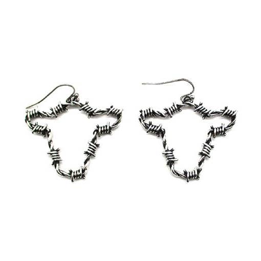 Western Barbed Wire Cow Head Dangle Earring