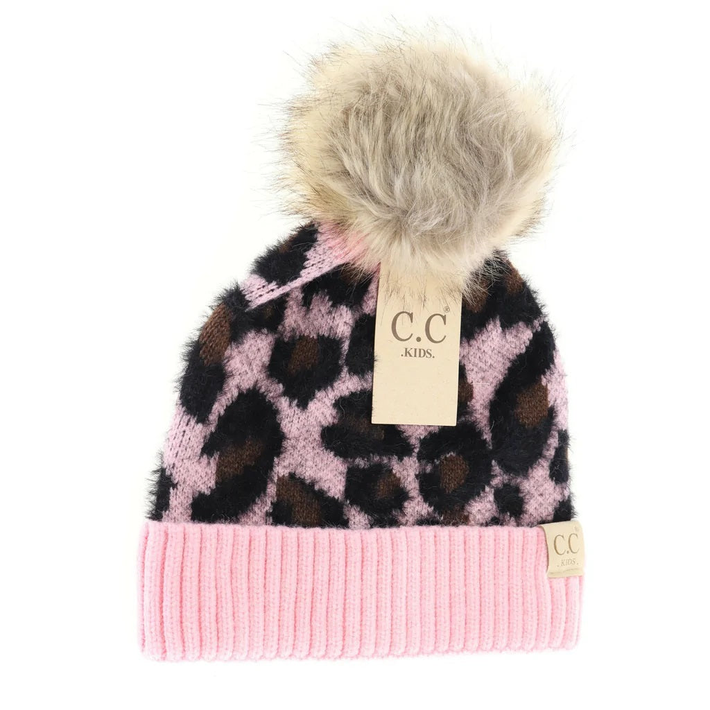 Kids Leopard Pom Pom CC Beanie KIDS2061