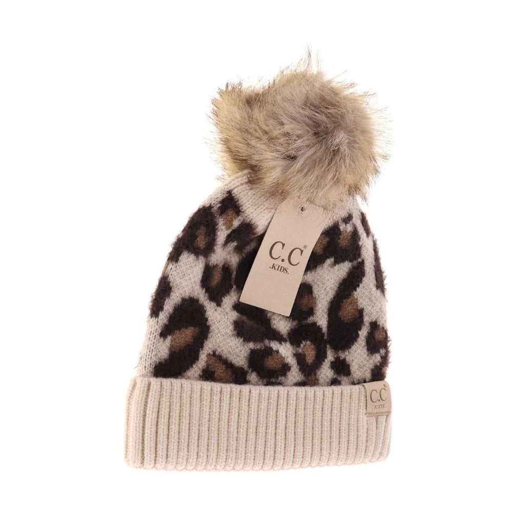 Kids Leopard Pom Pom CC Beanie KIDS2061