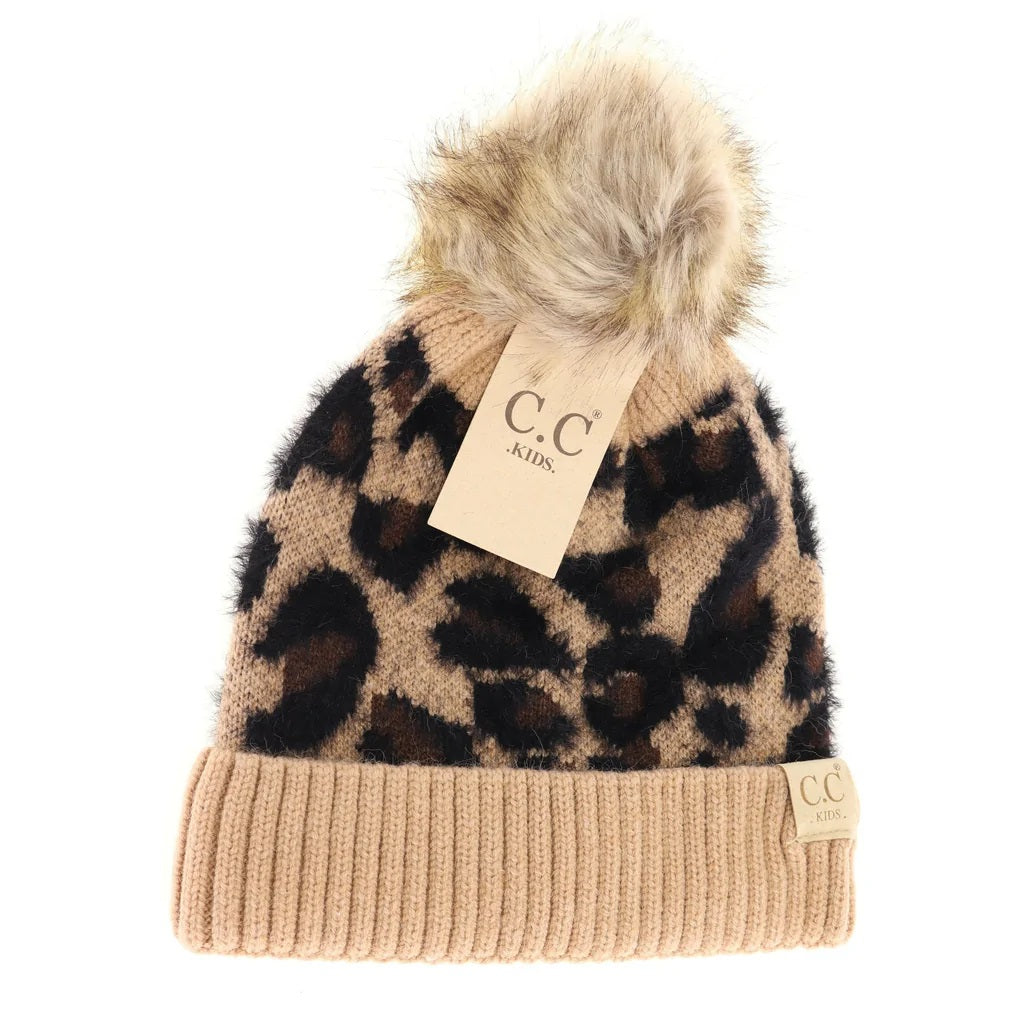 Kids Leopard Pom Pom CC Beanie KIDS2061