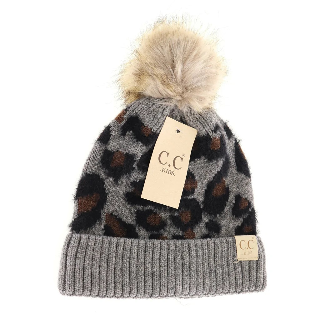 Kids Leopard Pom Pom CC Beanie KIDS2061