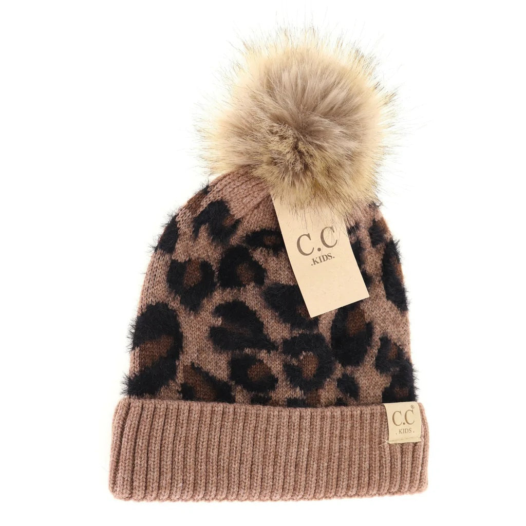 Kids Leopard Pom Pom CC Beanie KIDS2061