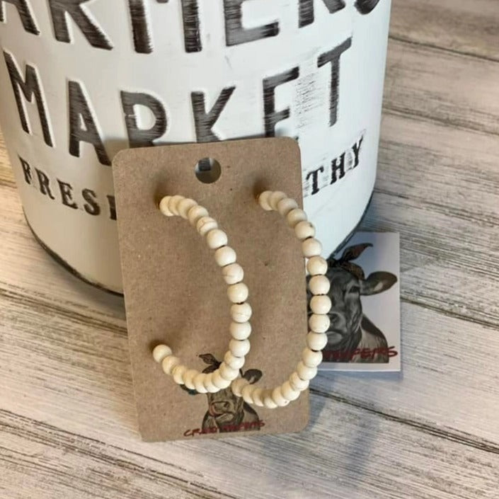 Stone Bead Hoop Earrings