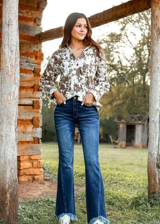 The Hannah Dark Wash Shark Bite Flare Jeans